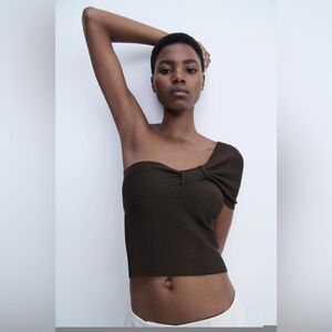 Zara One-Shoulder Dark Brown Crop Top